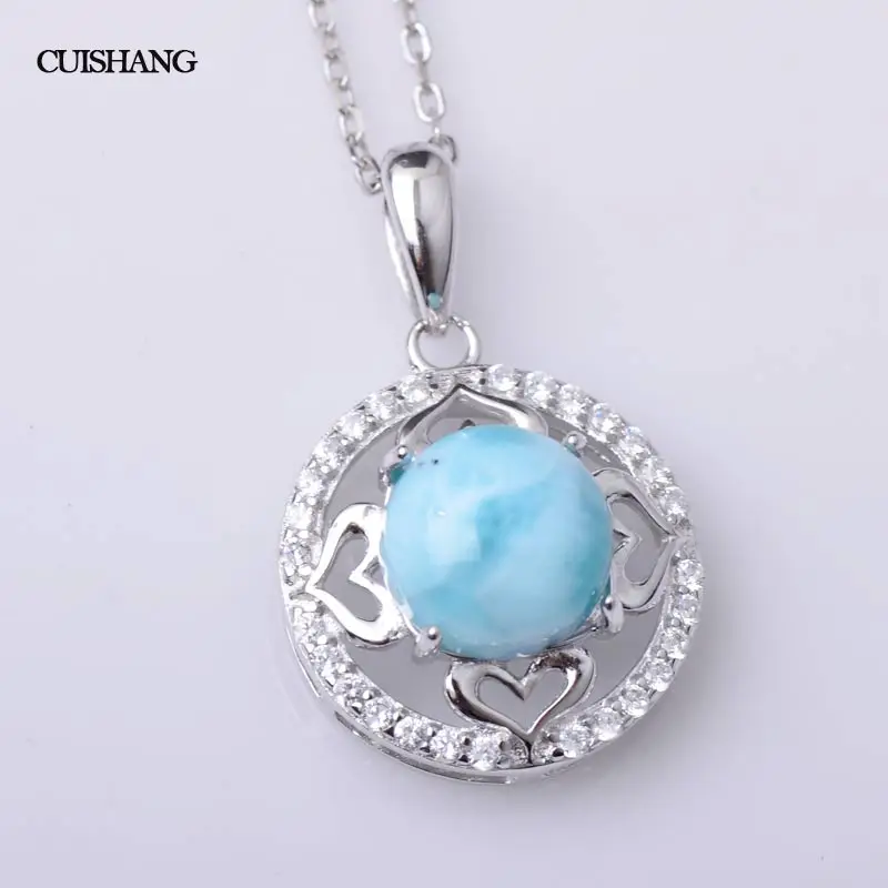 CSJ Natural larimar pendant blue color sterling silver women femme lady girl Necklace Wedding Engagement party Gift Fine Jewelry | Украшения