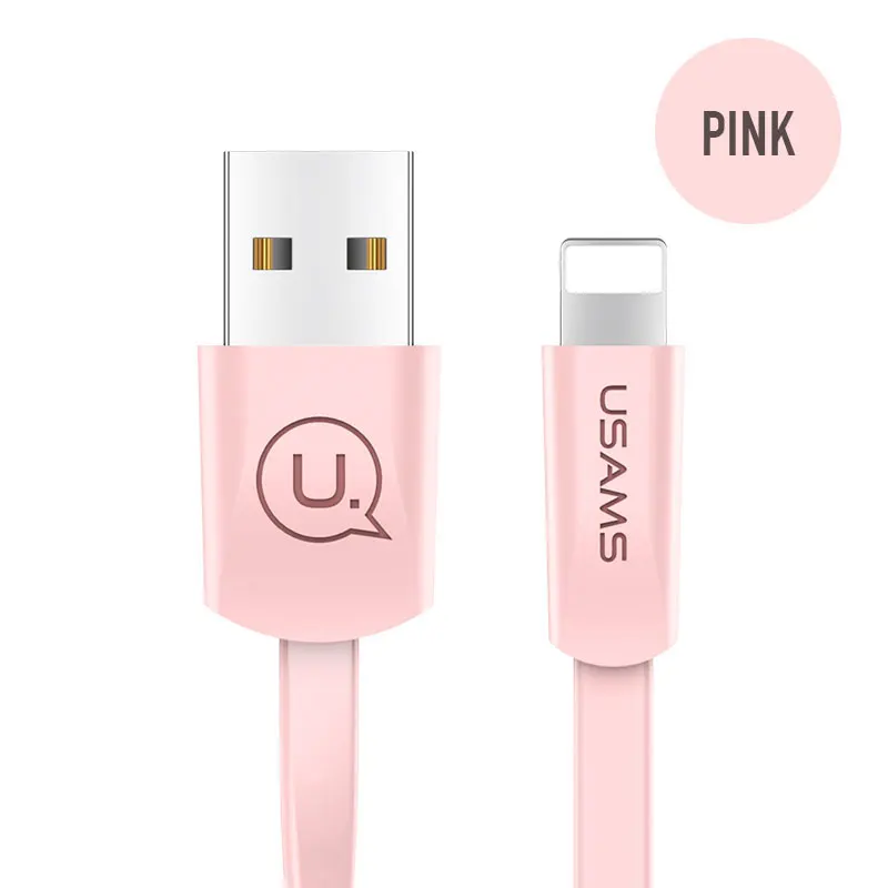 Pink USAMS USB кабель для iPhone 8 кабель для синхронизации данных плоский кабель для iPhone XS MAX XR X 7 6 6 S 5S SE 5 Шнур кабель для быстрой зарядки светильник - Цвет: Pink