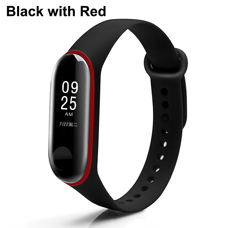 Black with red BOORUI двойной цвет mi band 3 ремешок умные аксессуары для xiaomi mi 3 силиконовый ремешок на запястье Замена для xiaomi mi3 smartband - Цвет: Black with red