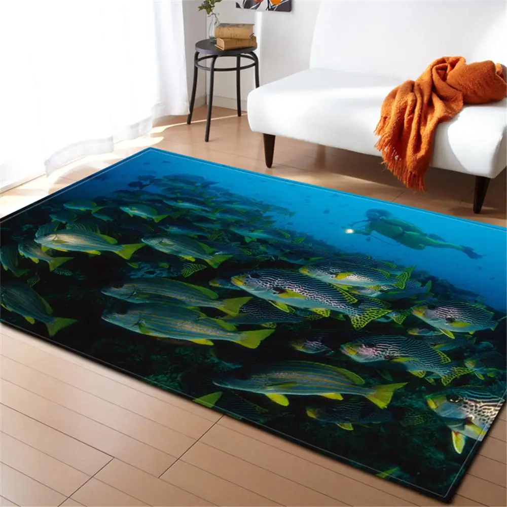 

3D Ocean Fishes Rug Carpet Children Room Decor Mat Anti-slip Soft Bedroom Living Room Cartoon Seahorse Baby Crawling Carpets