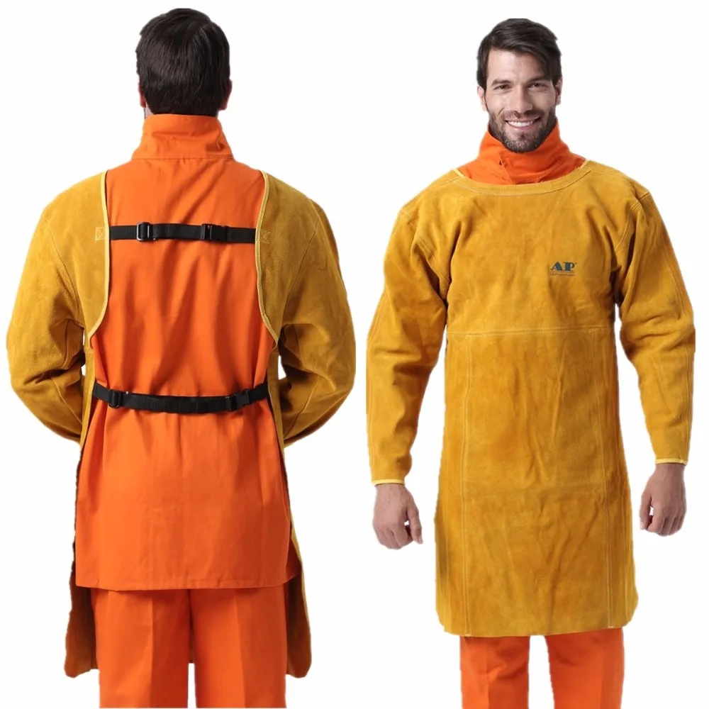 

Leaether Welding Apron Cape Sleeves & Bib Apron Flame/Heat/Abrasion Resistant Cowhide Leather Worker Cloths of Welding