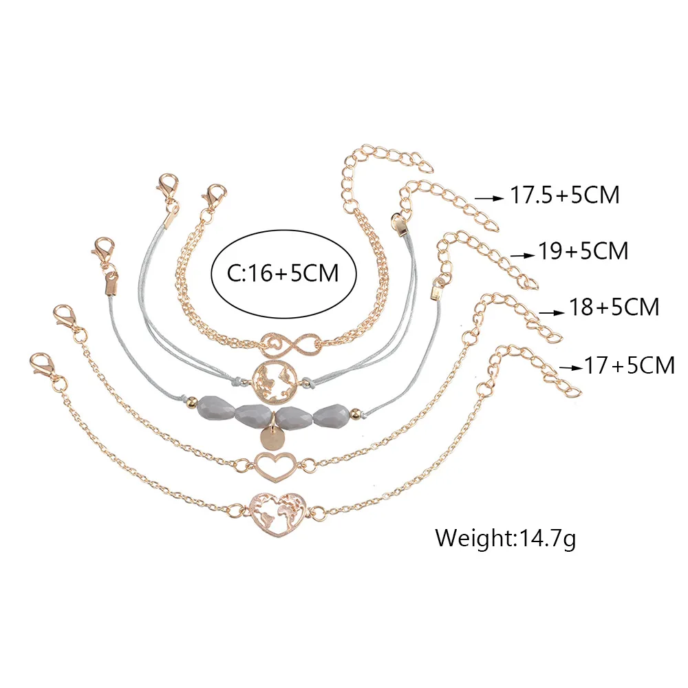 Женский браслет с 5 звеньями Круглый ручной работы из сплава бусинами в форме