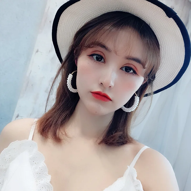 SHIFEEL Новая мода 925 Серебряная булавка Изысканная блестящая Жемчужная Нить большие круглые серьги женские ювелирные изделия серьги Подиум подарок