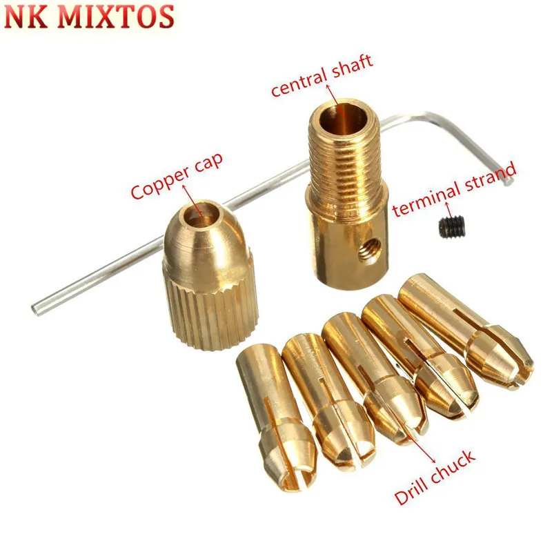 7Pcs 0.5-3mm Small Electric Brass Drill Bit Chuck Motor Shaft Clamp With Allen Wrench Power Tool Accessory | Инструменты