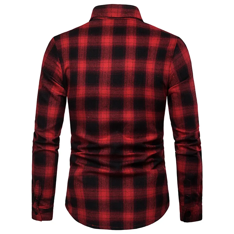 Красная И Черная мужская клетчатая рубашка shris Весна Новая мода Chemise Homme Slim Fit с длинным рукавом мужские платья рубашки Camisa Social