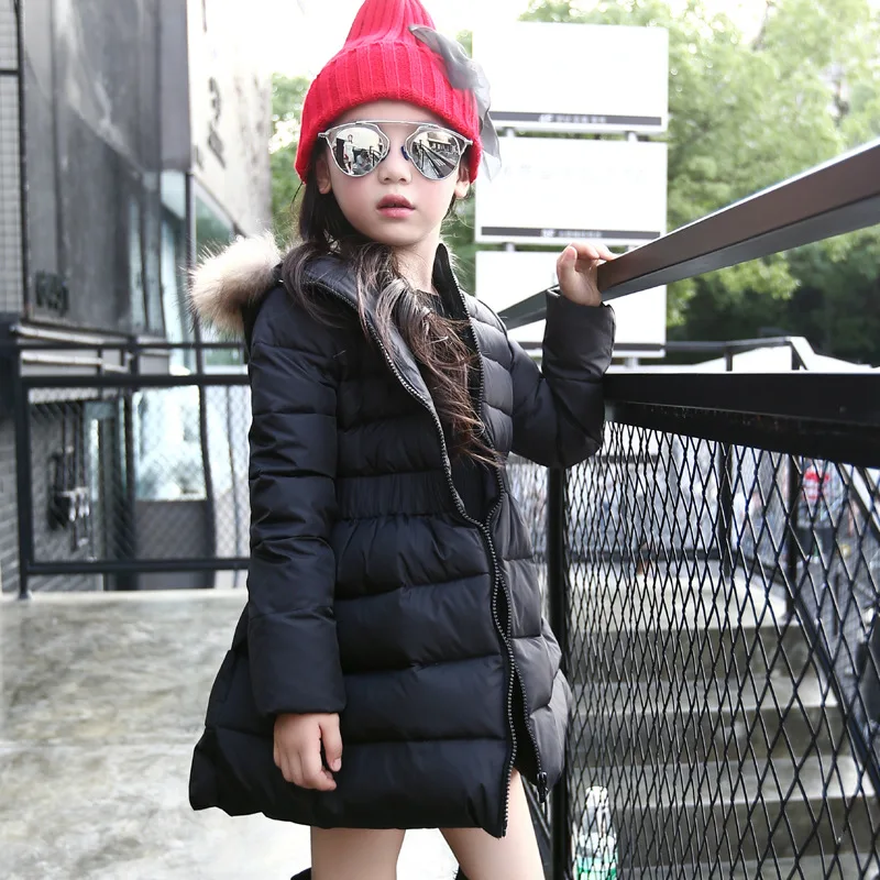 

Girls Winter Coat Fashion Children Down Jacket Kids Fur Collar Hooded Thick Overcoat Jackets for Girl Warm Outwear Teen Clothes