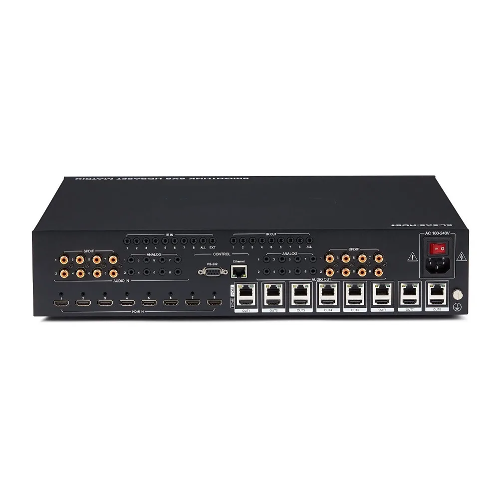 PUZHIJIE HDbaseT 4K 60hz 8X8 HDMI MATRIX SWITCHER with 8 Receivers &amp Audio Matrix CAT6 CAT5e HDCP2.2 Support RS232 control - купить по