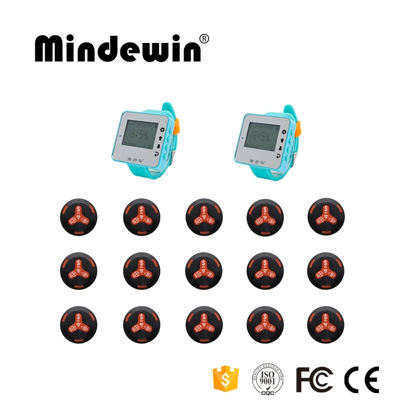 Mindewin тип 15 шт. кнопка вызова+ 2 шт. светодиодный экран часы приемник пейджер кафе официант в кафе система вызова - Цвет: Black red