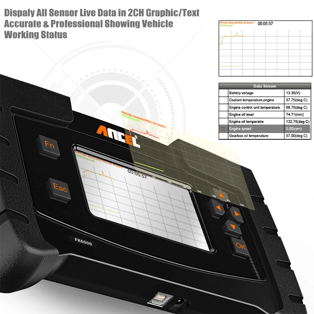 ANCEL FX6000 OBD2 сканер полная система автомобильный считыватель кодов OBDI2 ABS SRS DPF IMMO