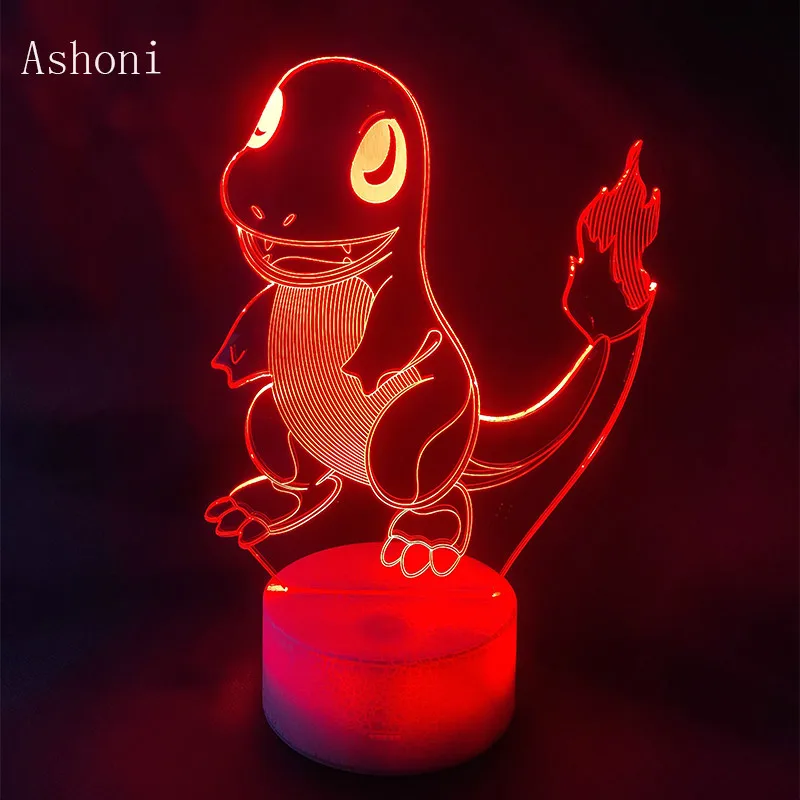 Покемон 3D лампа Charmander 7 цветов светодиодный Декор детской комнаты сенсорный ночник настольная лампа детский подарок