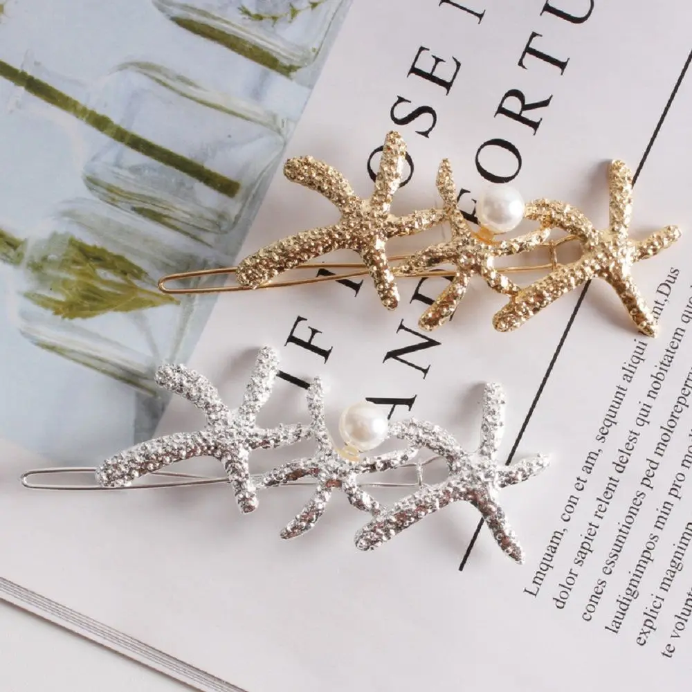 2019 Fashion Full Crystal Pearl Starfish Hairpin Hair Barrettes Accessories Large Rhinestone Clips Headwear For Women Girls | Красота и