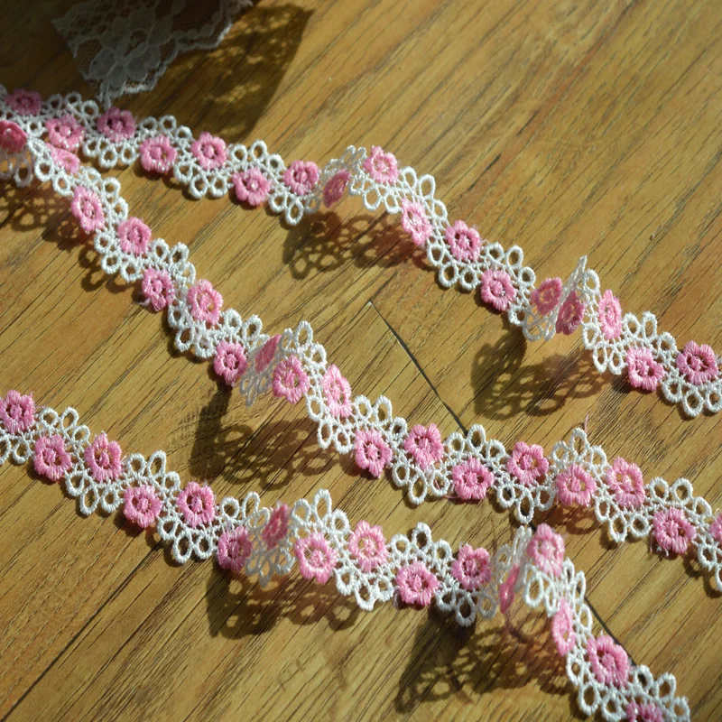 

15 ярдов, 1,8 см, широкие, блестящие, розовые, белые, смешанные, полые цветы, Венецианские кружева, высококачественные кружевные ткани, вышитые ...