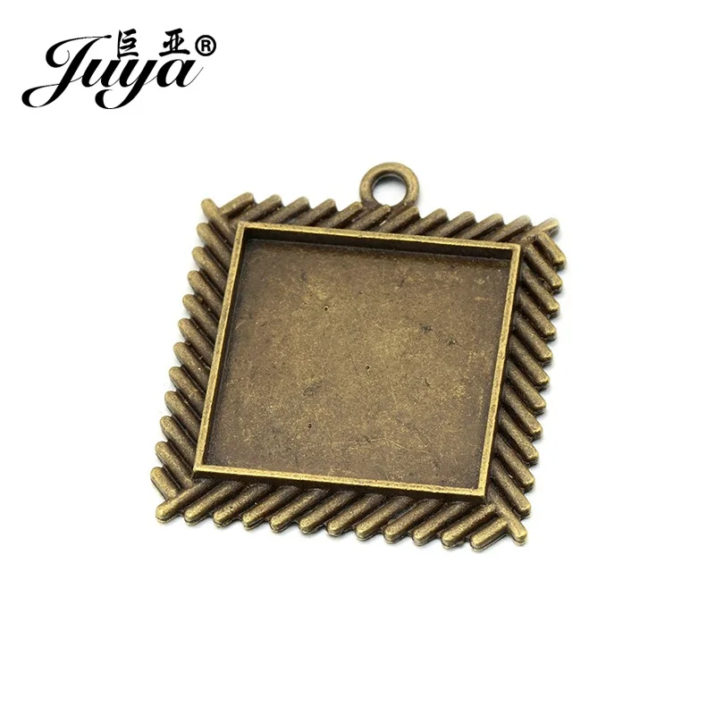 Кулоны JUYA Cabochon 4 шт./компл. 25 мм античная бронза квадратные Пустые Подвески для