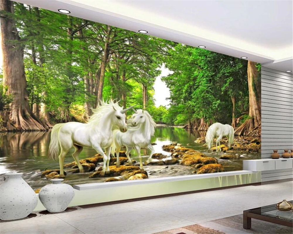 

Children room background 3d wallpaper natural landscape painting wonderland unicorn Kindergarten children 3D wallpaper beibehang
