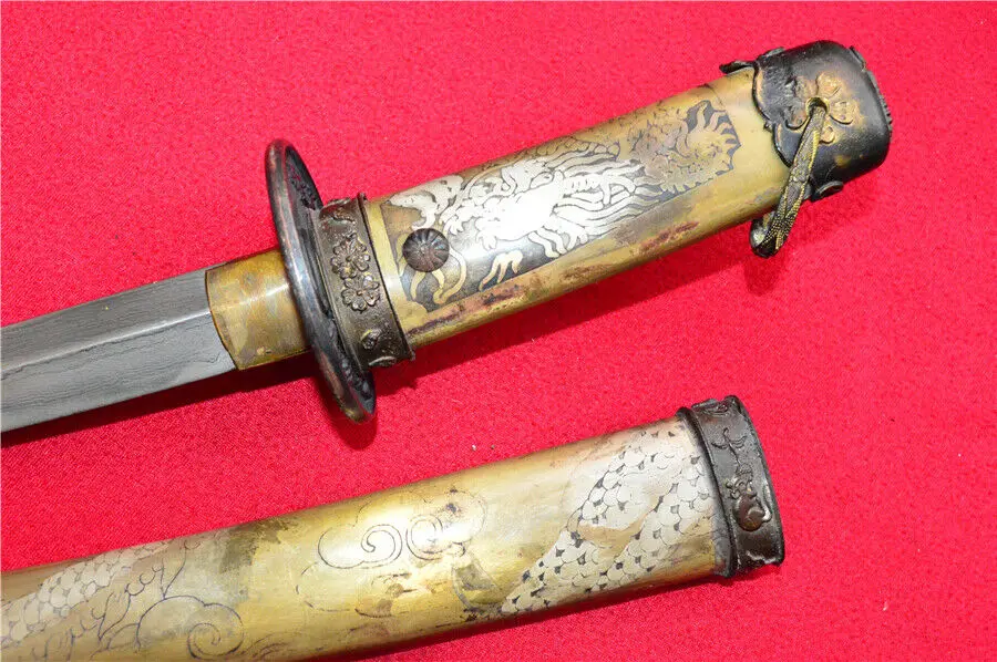 Ручная работа японский самурайский меч катана Дамасская сталь лезвие медная