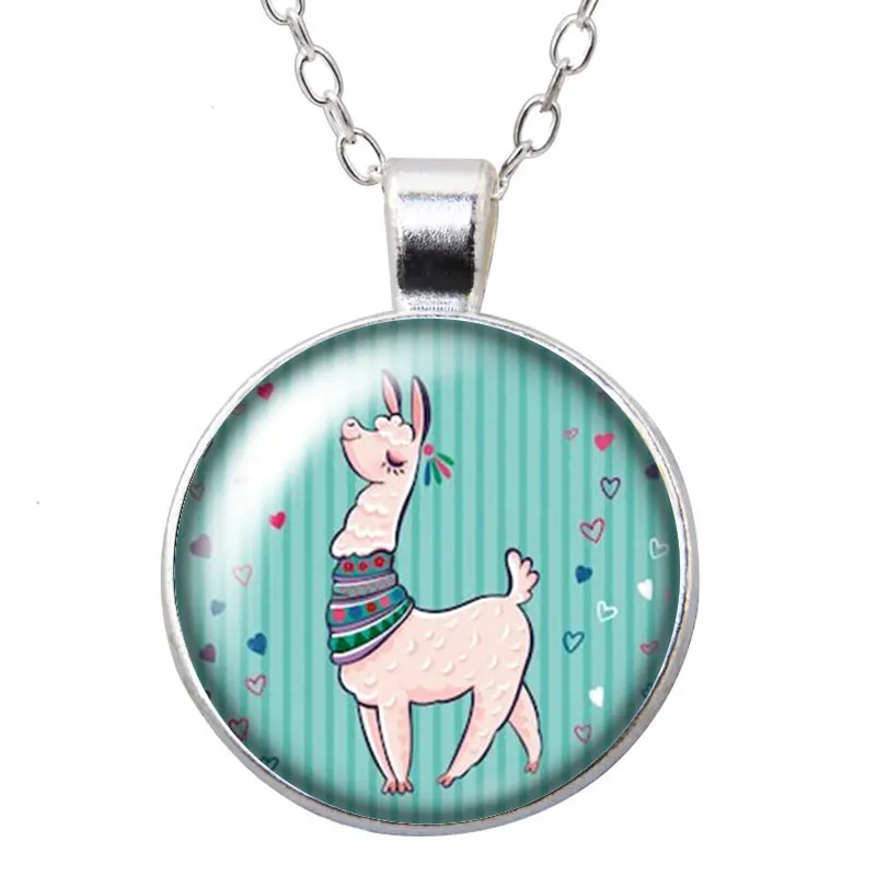 ZB1037-04 Beauty no prob llama Альпака серебро/бронза кулон ожерелье 25 мм стеклянный кабошон для женщин девочек ювелирные изделия подарок на день рождения 50 см - Окраска металла: ZB1037-04