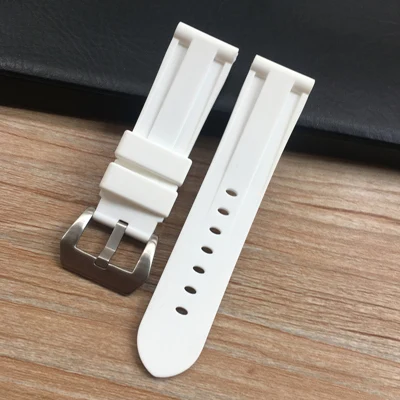 White Silver buckle Мягкий 22 мм 24 мм серый красный черный синий красный белый зеленый силиконовый ремешок для часов Panerai Pilot Iwatch Oris ремешок для часов - Цвет ремешка: White Silver buckle