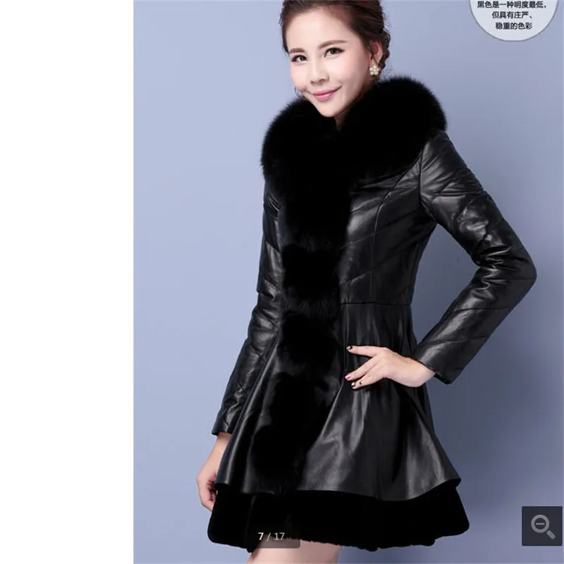 Latest Women PU leather Parka Imitation Fur Collar Coat Slim Pure color White duck down PU leather Coat Women's clothes B207