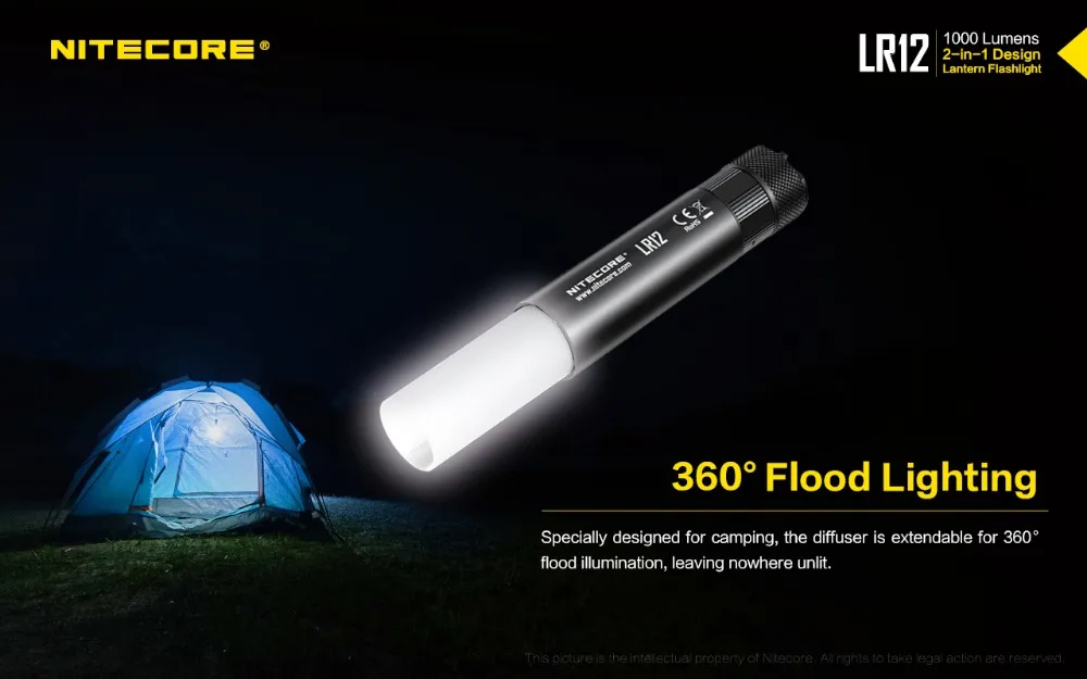 NITECORE LR12 конструкция «2 в 1 Фонари фонарик CREE XP-L HD V6 эффектно Выход до 1000 люмен 18650/CR123 батарея