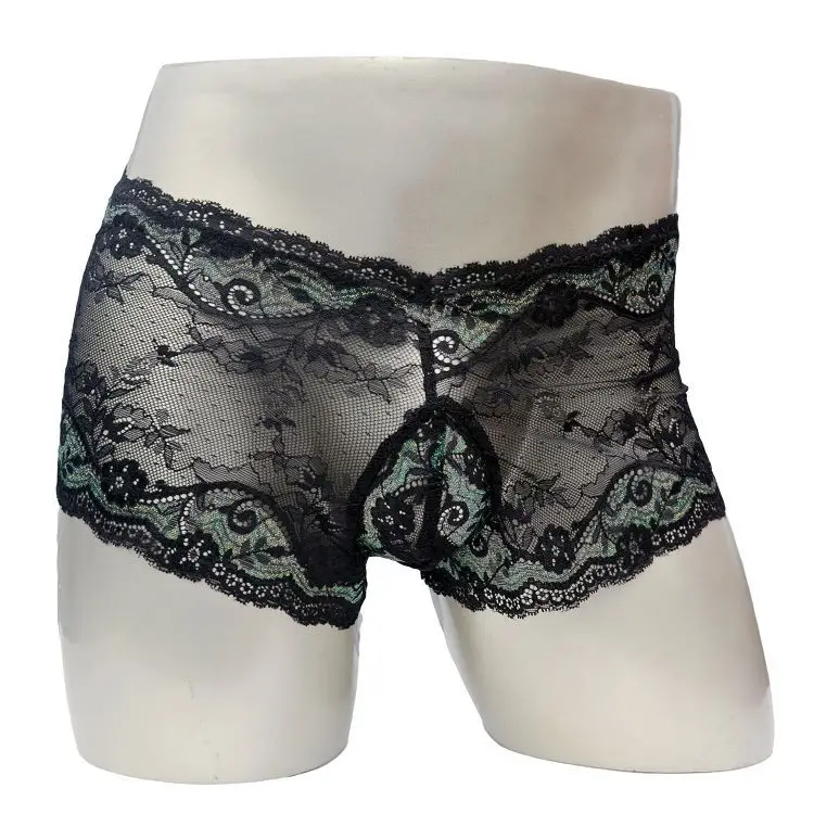 Мужское нижнее белье сексуальные трусы боксеры с объемным мешочком кружевные