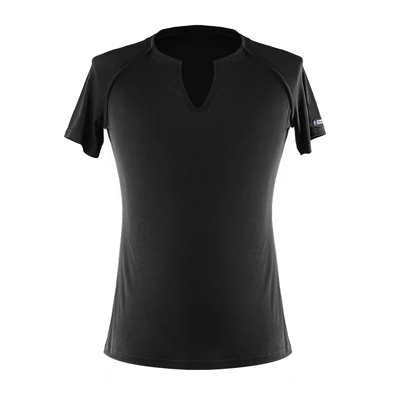 

2020 Men Latin Dance Tops Black Short Sleeve V-Neck T-Shirts Ballroom Dance Costumes Practice Clothes Latin Dance Wear DQS1858