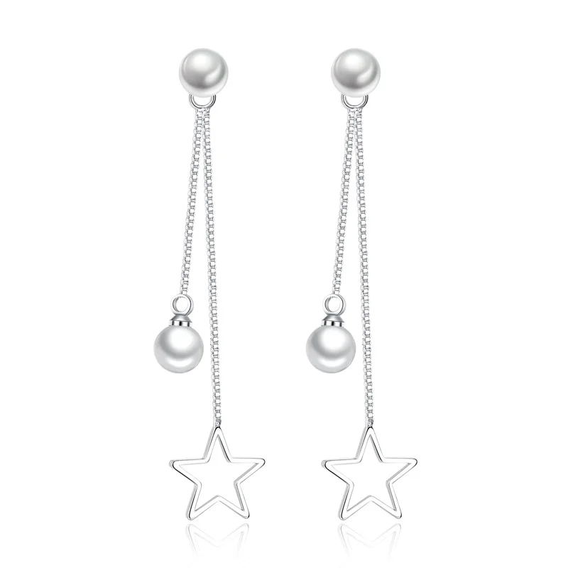 

XIYANIKE Silver Color Long Earrings Sweet Simple Pearl Earrings For Women After hanging Silver Jewelry VES6758