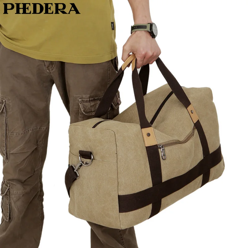 PHEDERA Large Capacity Canvas Travel Men Duffle Bags Outdoor Casual Male Handbag Coffee Black Men's Shoulder | Багаж и сумки