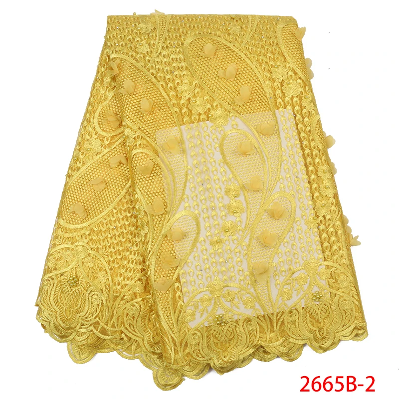 

Royal Blue 3D Flowers Lace with Beads/Stones Top Selling African French Tulle Mesh Net Lace Fabric for Wedding Dress APW2665B-3