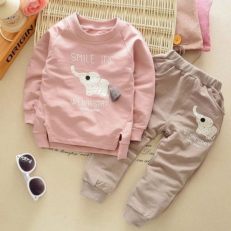 HH Toddler boy clothes spring Cartoon girls Sets Long Sleeve Shirt+elephant pants children clothing fall boutique kids | Детская одежда