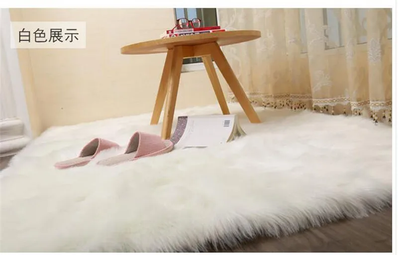 

Luxury Rectangle Sheepskin Hairy Carpet Faux Mat Seat Pad Fur Plain Fluffy Soft Area Rug Home Deco Luxury Faux Mat Seat Pad Fur