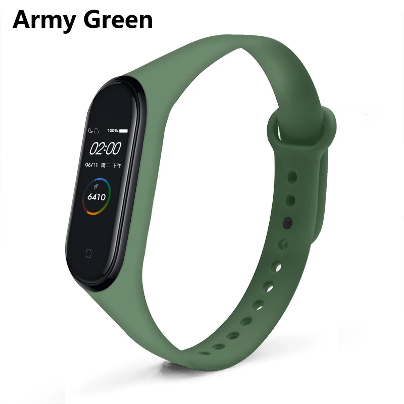 Army Green BOORUI mi band 4 ремешок для xiaomi mi band 4 ремешок на запястье чистый цветной relogio inteligente силиконовый сменный для xiaomi mi 4 - Color: Army Green