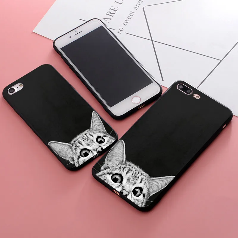 С принтом с кошкой Чехол для iPhone 8 Мягкий силиконовый чехол мобильного телефона X 6