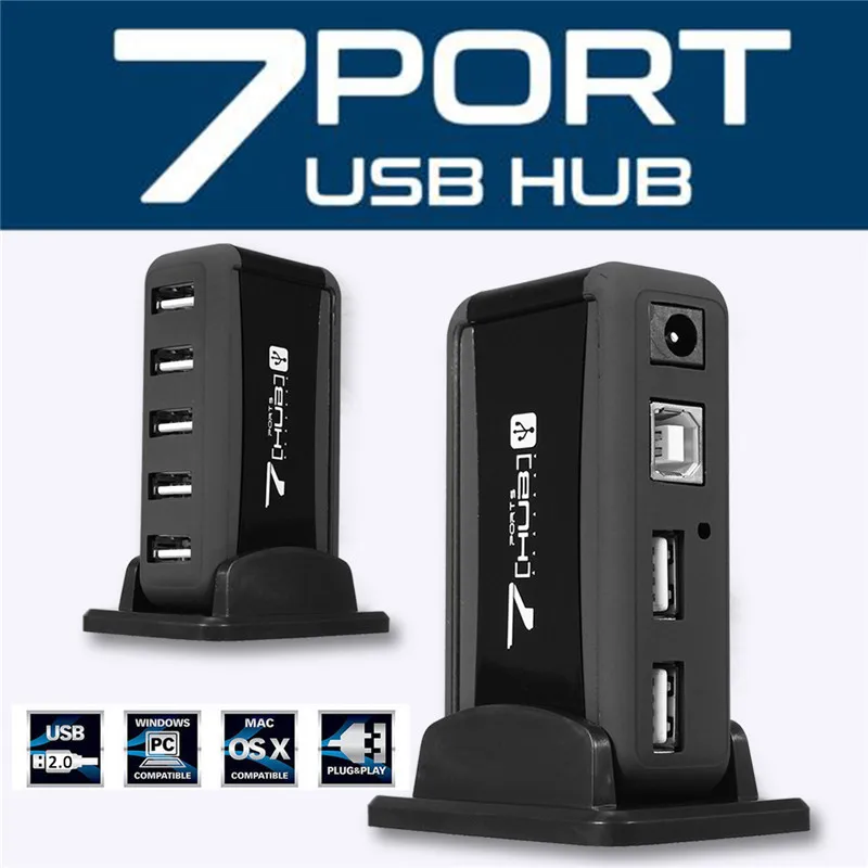 Высокая Скорость 7 Порты и разъёмы вертикальный USB 2,0 концентратор AC Мощность адаптер мульти usb-хаб сплиттер стол внешней вспышки для Raspberry Pi/ПК/Тетрадь ноутбук