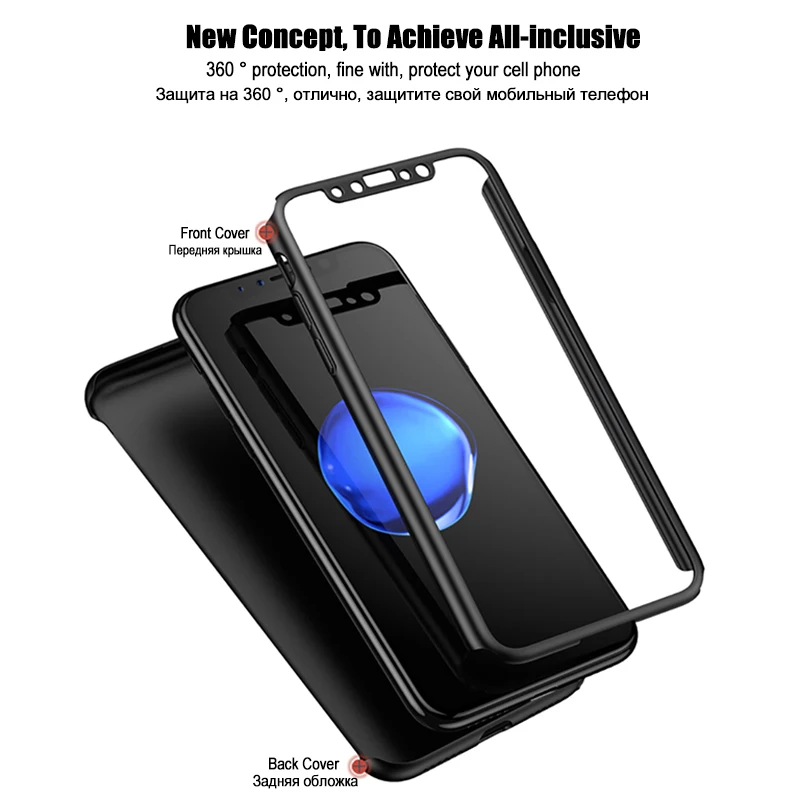 LuckGuard Full Cover Cases For iPhone 6 6s 7 8 Plus 5 5S SE X Shockproof s 360 Degree Case With Glass |