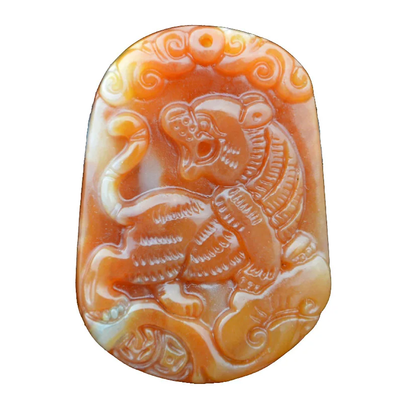 

Drop Shipping YunNan HuangLong Jade Pendant Hand Carved Jade Stone Tiger Necklace Lucky Amulet Fine Jewelry With Chain