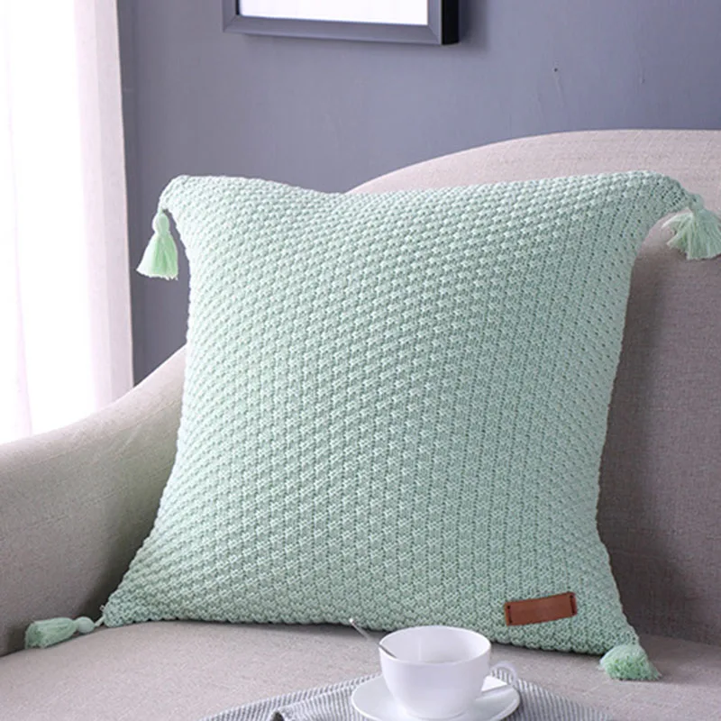 1 шт. хлопковая вязаная наволочка для подушки с кисточкой декоративная