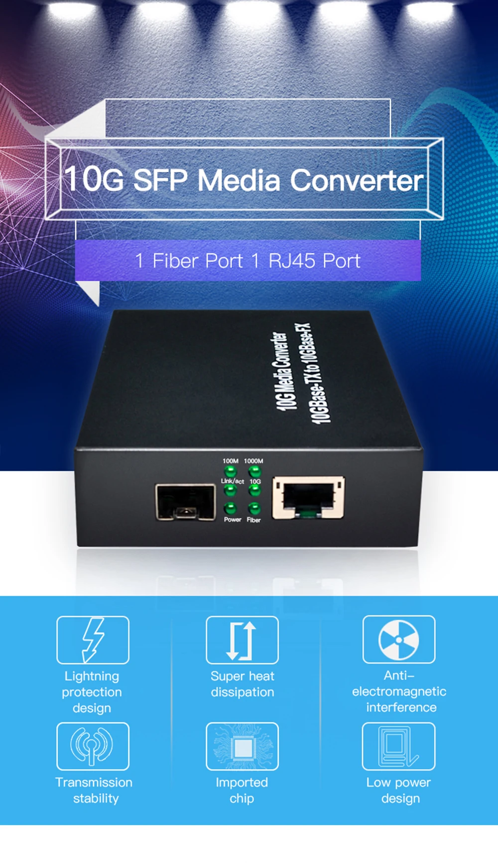 10G Улучшенный SFP медиаконвертер 10GBase-T Ethernet коммутатор RJ45 в оптический Волоконно-оптический приемопередатчик Оптический конвертер FTTH инструмент постоянного тока