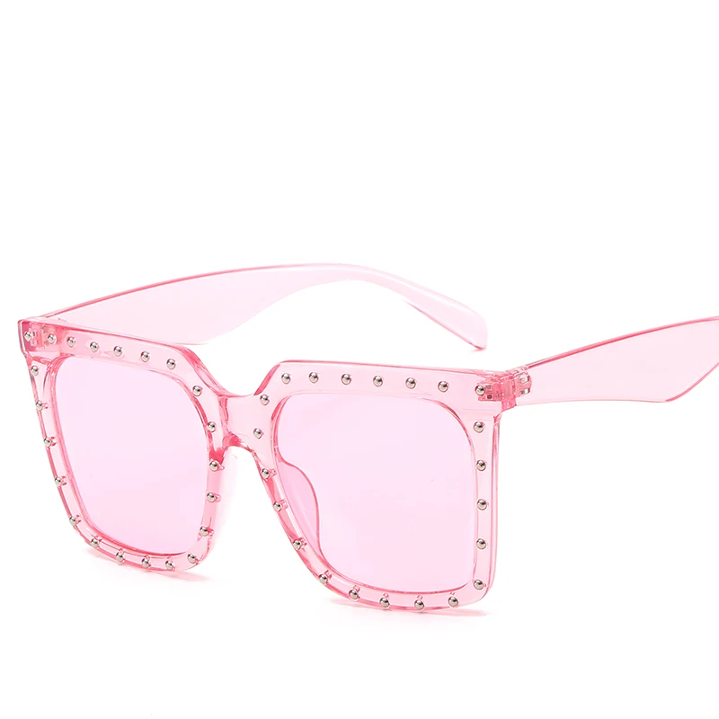 Pink Pink Стильные Квадратные Солнцезащитные очки зеркало с заклепками солнцезащитные очки шикарные черные розовые солнцезащитные очки для женщин мужские качественные очки Lunette De Soleil - Цвет линз: Pink Pink
