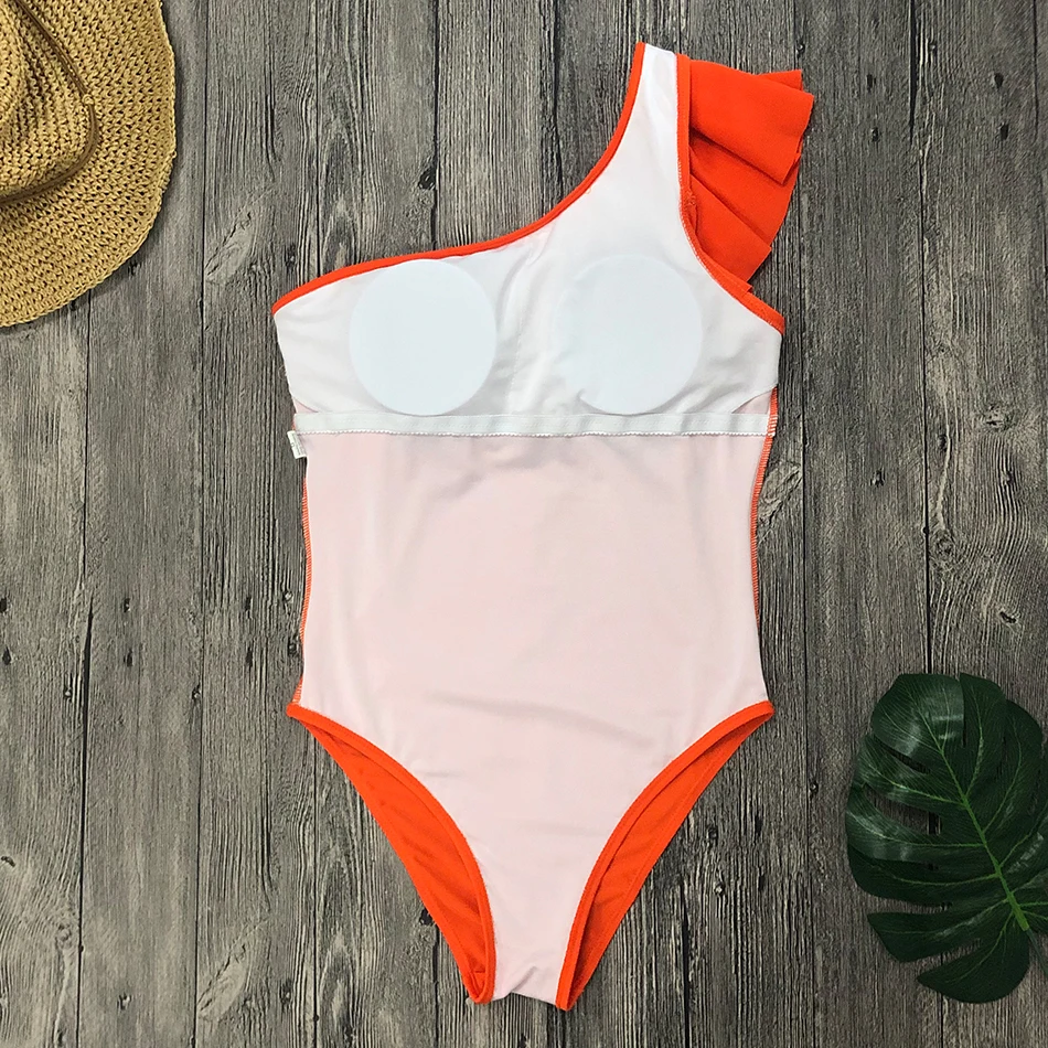 Женский слитный купальник на одно плечо купальный костюм с оборками и двумя