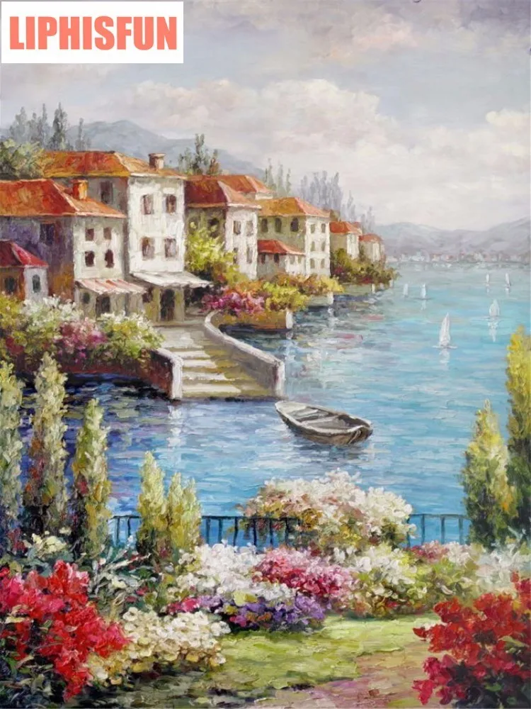 

DIY 5D Diamond Mosaic Full Diamond Painting Cross Stitch Kits Home Decor Square Flower Seaside Street Forest Diamond Embroidery