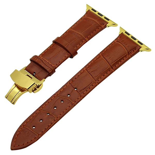 Light Brown G Croco ремешок из натуральной кожи для часов iWatch Apple Watch Series 5 4 3 2 1 40 мм 44 мм 38 мм 42 мм ремешок с застежкой-бабочкой браслет - Цвет ремешка: Light Brown G