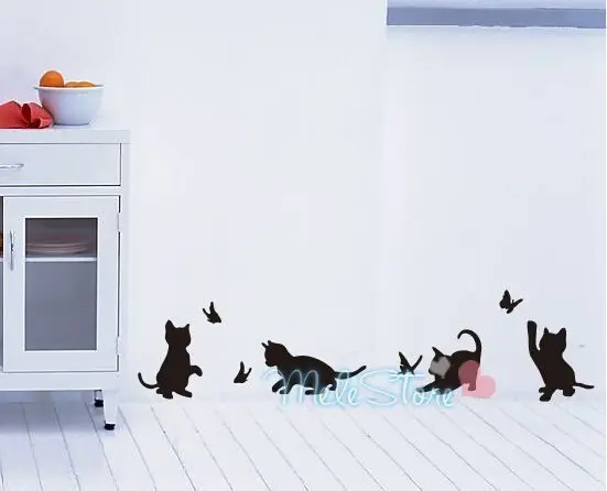 Детская комната украшения наклейки на стену Enfant милые кошки мультфильм бабочка