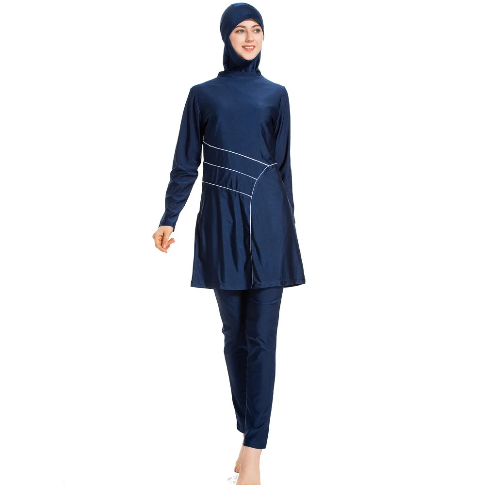 Navy blue Плюс размер Ислам Мусульманский Хиджаб ислам ic плюс размер мусульманская одежда для плавания женский купальник плавание серфинг одежда Спорт Буркини - Цвет: Navy blue