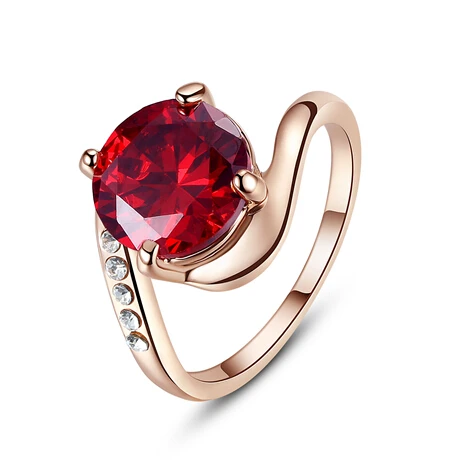 Новые Прибытия Красное Кольцо Роуз Позолоченные anillos Элемент Австрийский