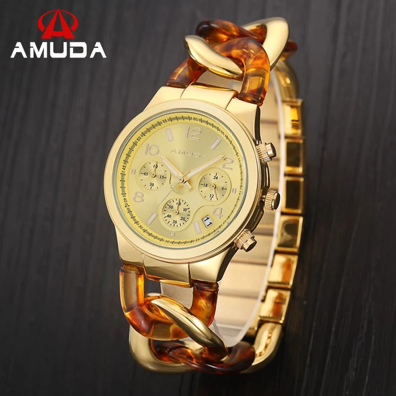 AMUDA женские часы с ремешком из сплава календарем люксовый бренд повседневные