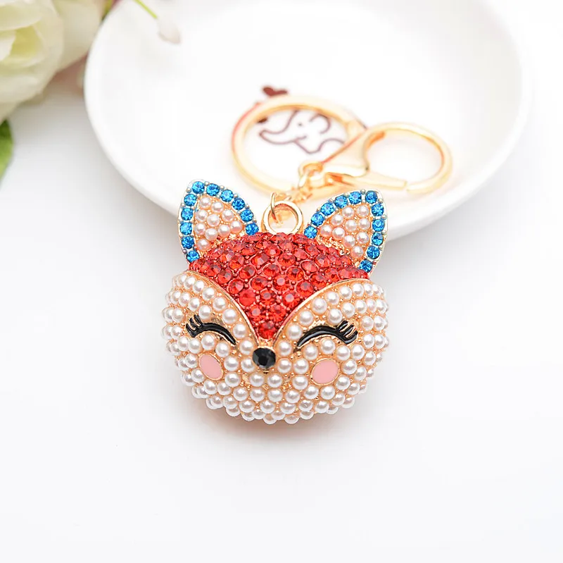 

New Rhinestone Metal Alloy Fox Keychain Car Key Ring Fashion Key Holder Women Bag Pendant Gold Lobster Clasp EH805