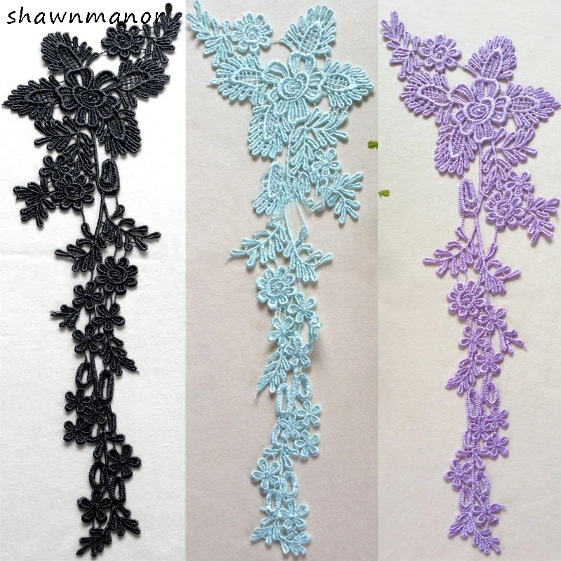 

10PCS Colored Water Soluble Embroidered Flower Lace Applique For Sewing Wedding Dress Costume Veil Accessories 13*40cm