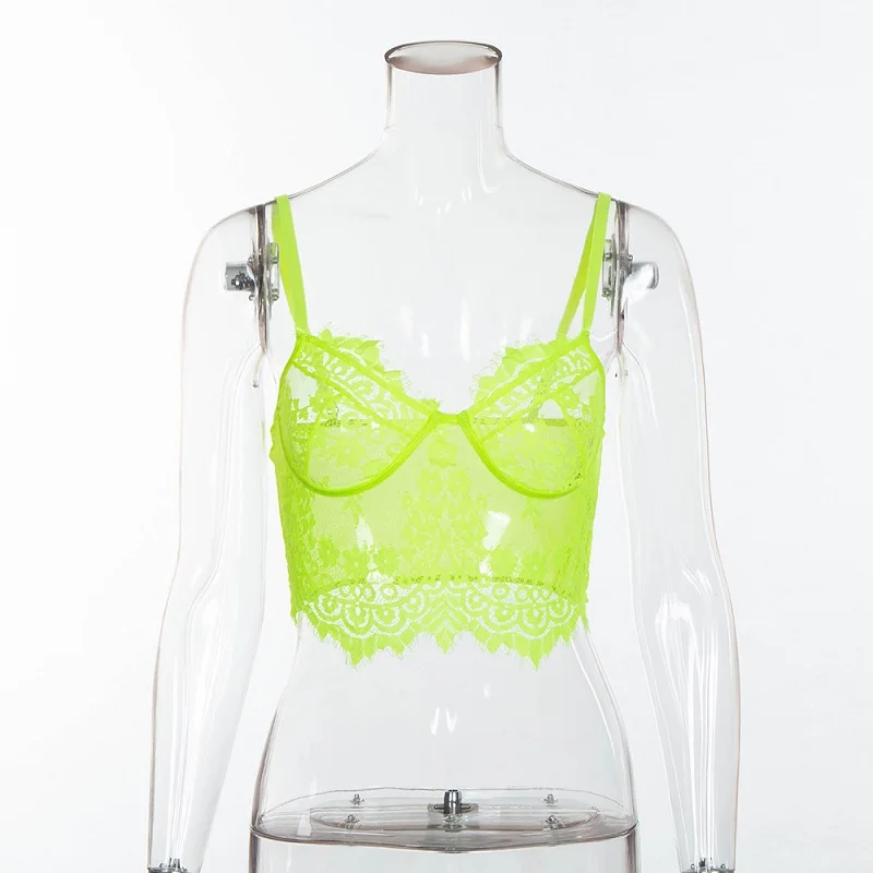 neon yellow Фестиваль фиолетовый черный белый неоновый топ сексуальный кружевной короткий топ, бюстгальтер без косточек debardeur femme нижнее белье женское Новое поступление Топ encaje - Цвет: neon yellow