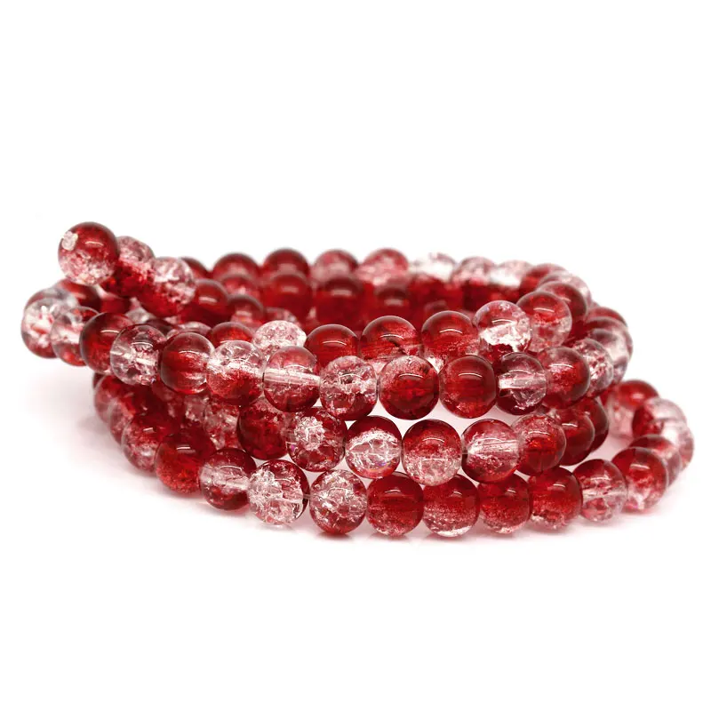 Doreen Box Glass Loose Beads Round Red White Crackle 8mm Dia 78cm(30 6/8&quot) long 1 Strands (approx 103PCs) (B27082) | Украшения и