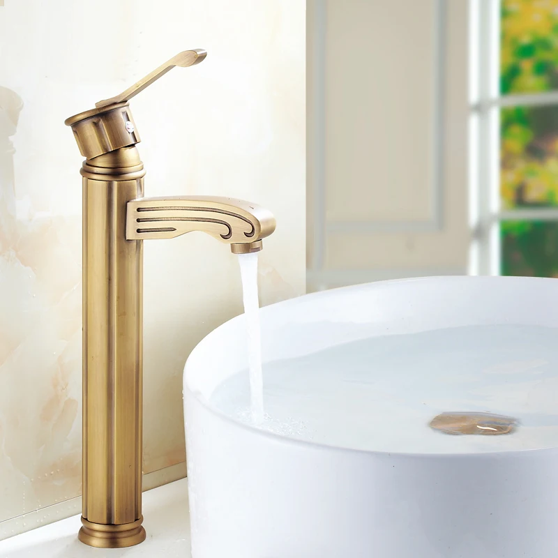 

Whosale Single hole bathroom faucets mixer water tap, European type short or long sink basin faucet, Copper antique basin faucet